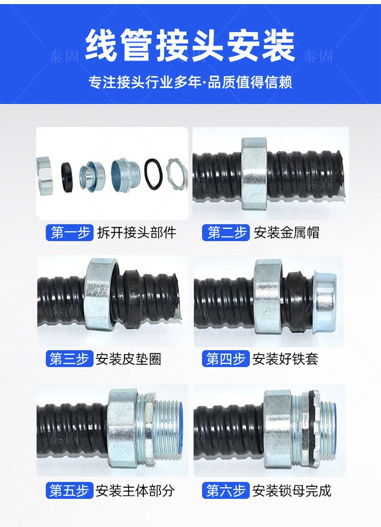 泰固供應(yīng) 專業(yè)打造 φ12/20/25 包塑金屬軟管接頭，源頭工廠實力保障規(guī)格齊全